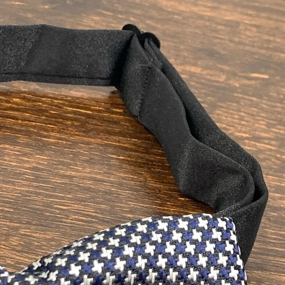 Men's Adjustable Strap Textured Woven Bow Tie Blue & White NWOT